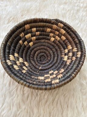 Handwoven Decorative Basket Bowl - Natural Brown and Tan